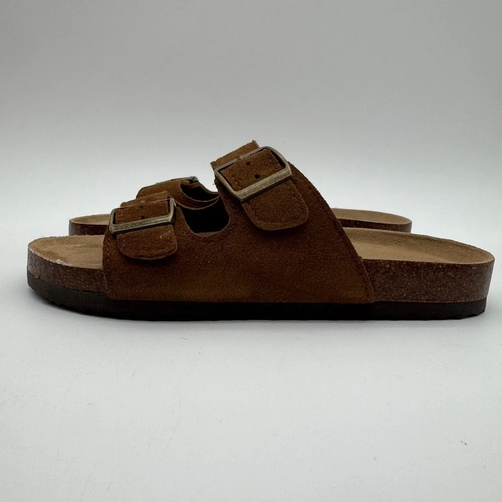 Khombu Asheville Brown Suede Double Buckle Slide Sandals Women's Size 6 NEW